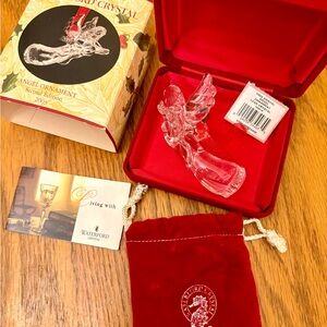 2003 Waterford Crystal Glass Angel Ornament with Red Ribbon